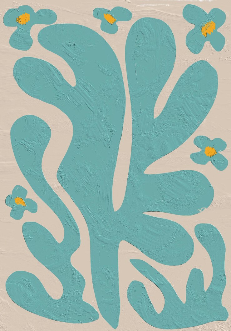 Foto formas botânicas florais pintadas estilo matisse folha abstrata arte moderna