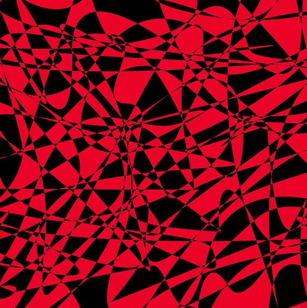 Formas caóticas futuristas y líneas de fondo abstracto rojo y negro