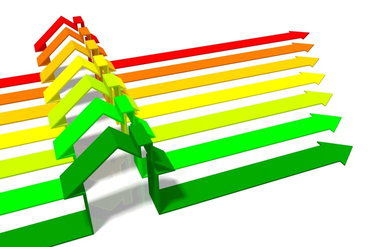Foto formas de la casa en la ilustración 3d de colores del gráfico de eficiencia