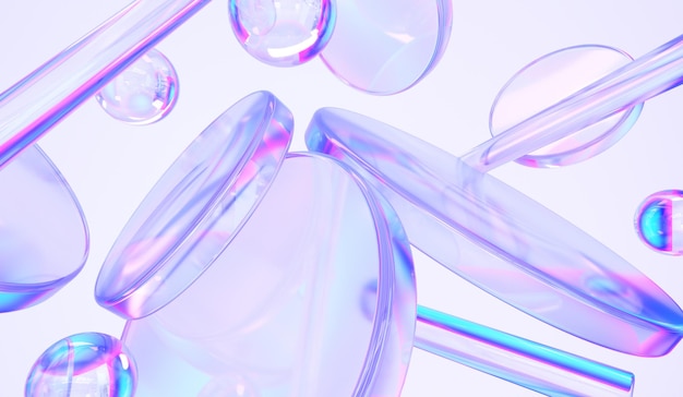 Formas de círculo de vidrio con composición de reflejos coloridos ilustración de representación 3d