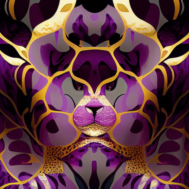 formas coloreadas en forma de cabeza de tigre, leopardo o jaguar, tejidas con hilos dorados, fondo abstracto creativo