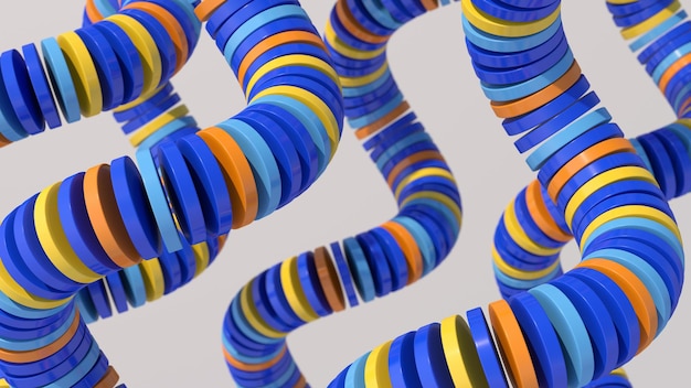 Formas de círculo colorido de espirais brilhantes Ilustração abstrata 3d render