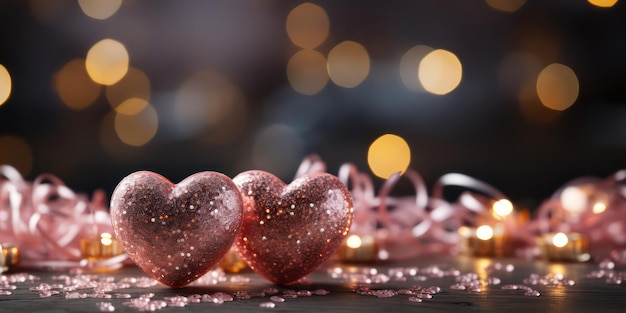 Formas de coração cor-de-rosa em fundo abstrato de luz brilhante para um momento doce e romântico