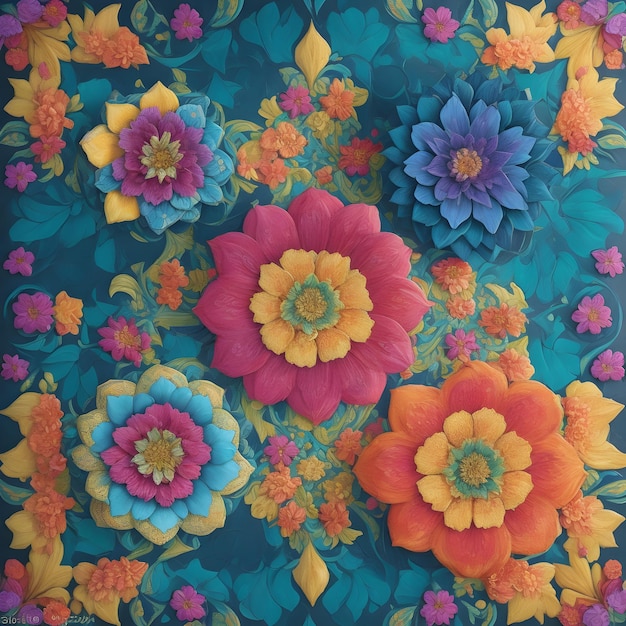 Formas de flores modernas e dinâmicas de padrão de azulejo geradas por Ai