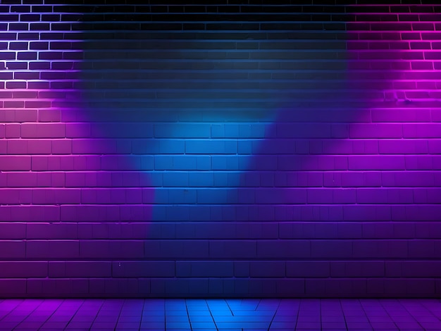 Formas de néon em uma parede de tijolo escuro iluminação ultravioleta parede de tijolo piso de concreto ilustração 3d