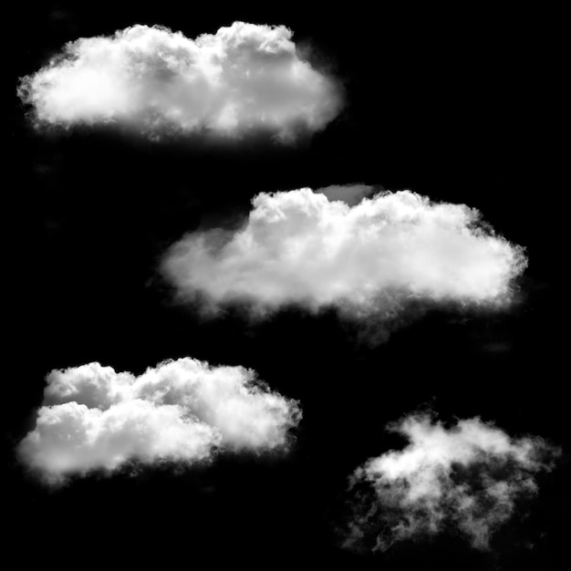Foto formas de nuvens brancas isoladas sobre fundo preto