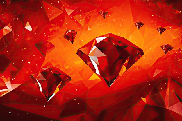 Formas de diamantes ardientes contra un fondo rojo vibrante