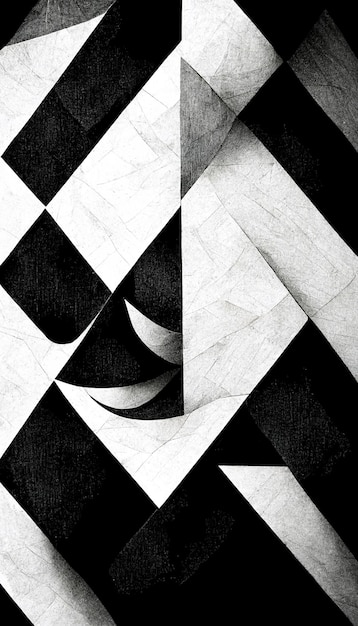 Formas dinâmicas abstratas modernas fundo preto e branco com textura de papel granulado Arte digital