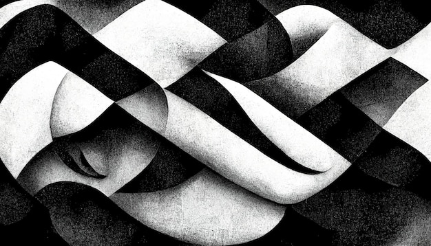 Formas dinâmicas abstratas modernas fundo preto e branco com textura de papel granulado Arte digital