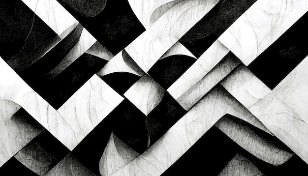 Formas dinâmicas abstratas modernas fundo preto e branco com textura de papel granulado Arte digital