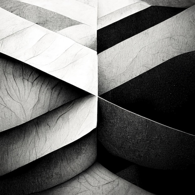 Formas dinâmicas abstratas modernas fundo preto e branco com textura de papel granulado Arte digital