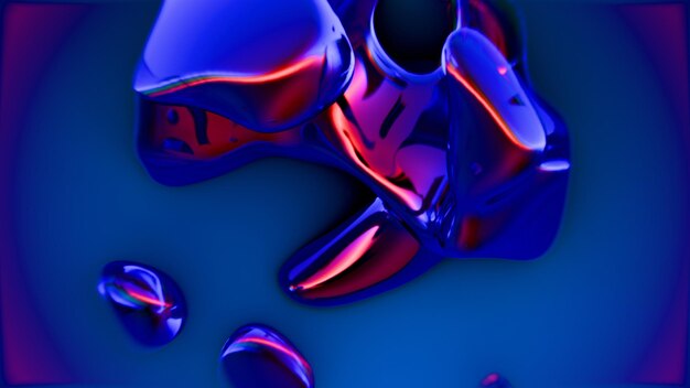 Formas fluidas 3D abstractas Formas metálicas azules y rojas