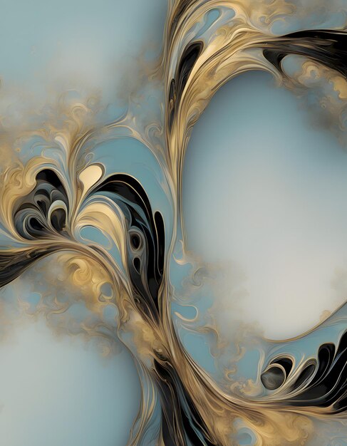 Formas fluidas abstractas en azul y oro