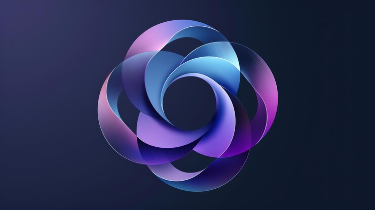 Foto formas geométricas 3d abstractas giratorias azules y púrpuras
