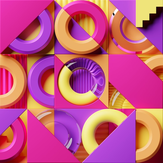 Formas geométricas 3D Design de renderização realista Composição minimalista colorida abstrata