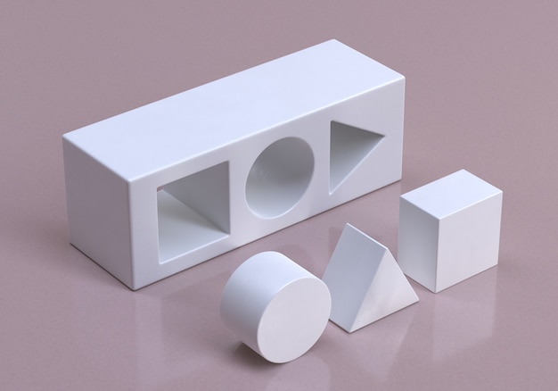 Formas geométricas 3D de la estrategia de cubo y la solución del concepto de negocio conceptual 3D Render