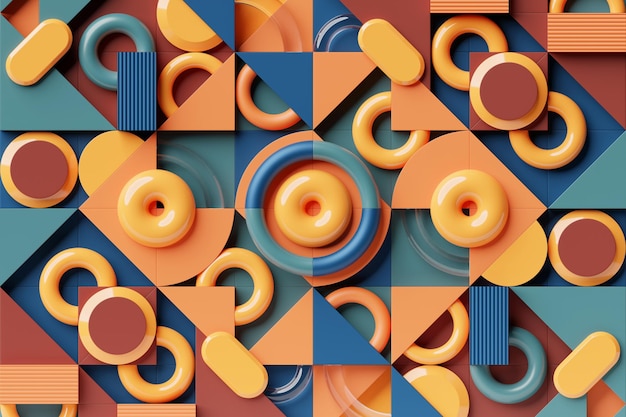 Formas geométricas 3D multicolores Elementos de diseño abstractos Patrones abstractos dinámicos Ilustración 3D