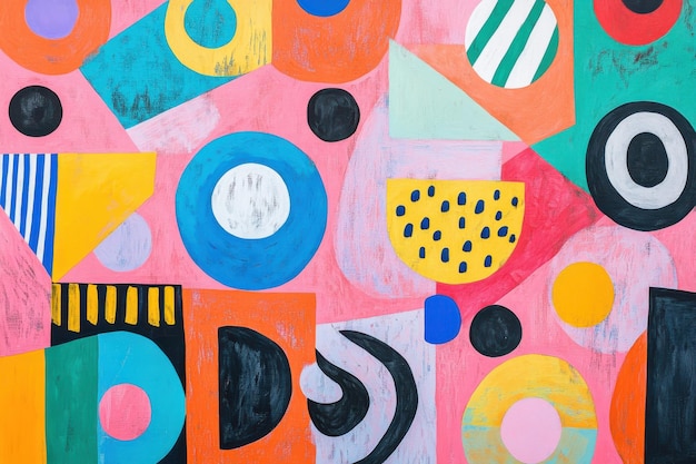 Formas geométricas abstractas con colores vibrantes en un formato de arte moderno