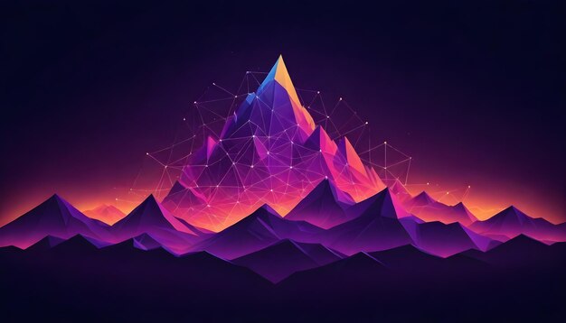 Foto formas geométricas abstractas que forman una cadena montañosa baja con una red de líneas de conexión