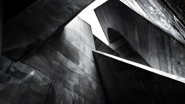 Formas geométricas abstratas em preto e branco A imagem é escura e temperamental com um forte sentido de contraste