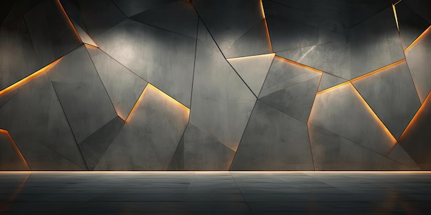 Foto formas geométricas abstratas iluminação em uma sala escura ilustração de conceito interior no estilo de pol