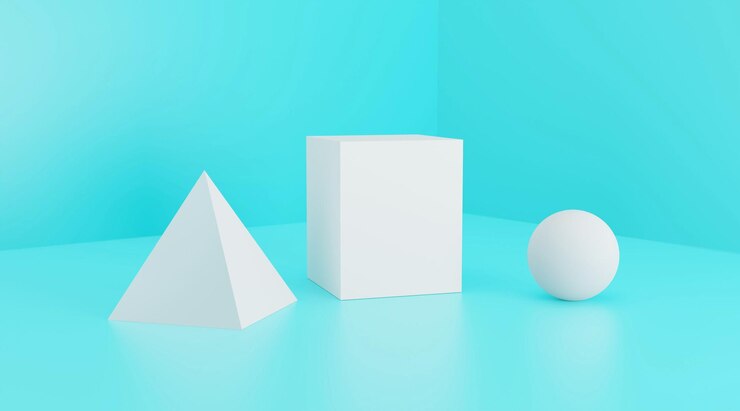 Foto formas geométricas blancas en la representación 3d del piso del estudio azul