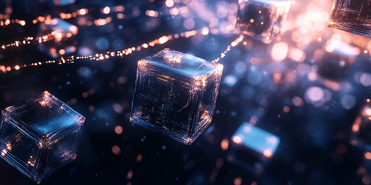 Foto formas geométricas brillantes abstractas con luces borrosas en el fondo