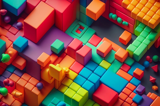 Formas geométricas coloridas tipo Tetris: una exhibición lúdica de arte abstracto, creada con tecnología de IA generativa