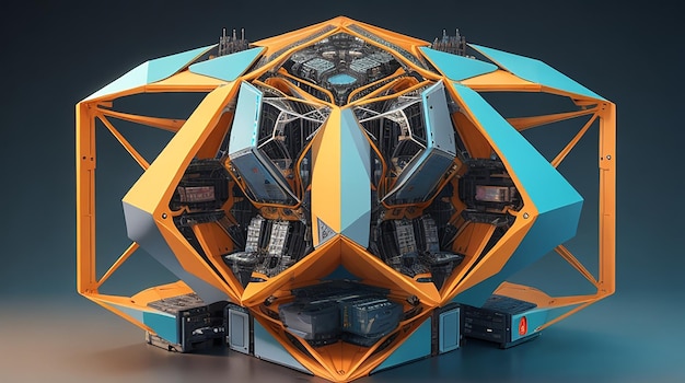 Las formas geométricas se conectan en una red informática futurista