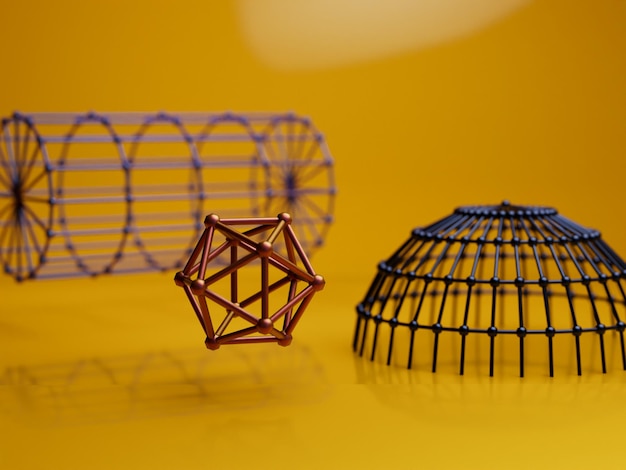 formas geométricas de estrutura abstrata em um fundo amarelo. renderização 3D. ilustração 3D