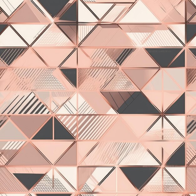 Formas geométricas ilustración de patrones sin fisuras color suave y detalles en oro rosa IA generativa
