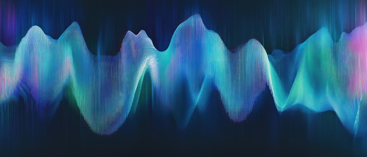 Foto formas de onda abstractas en colores vibrantes que representan la visualización de sonido o datos