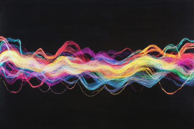Formas de onda abstractas y coloridas sobre un fondo negro