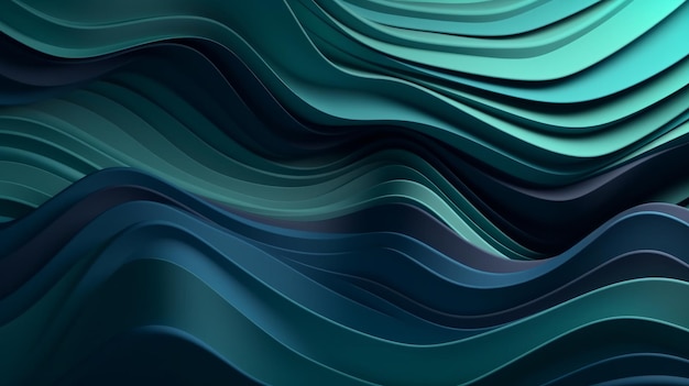 Formas onduladas abstractas azules y verdes en un fondo ai generativo