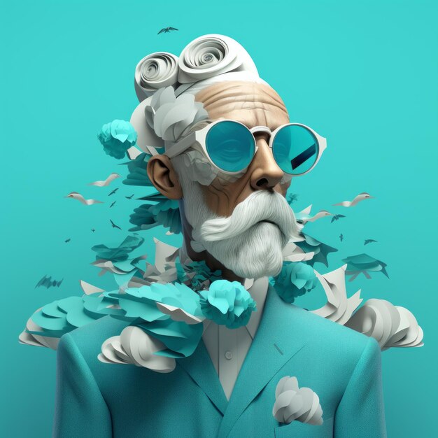 Foto formas orgánicas surrealistas ilustración en 3d de un hombre abuelo