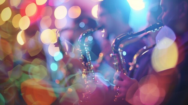 Formas suaves y desenfocadas de una banda comunitaria que actúa junta