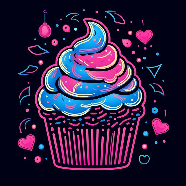 Formas vectoriales de diseño de luz de neón con un creativo y cautivador cupcake de neón Outli de neón