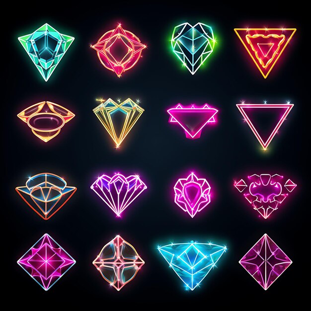 Formas vectoriales de diseño de luz de neón con creativo un cautivador diamante de neón Outli de neón