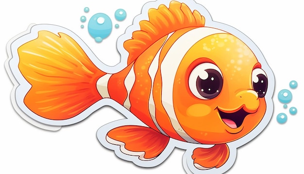 Foto el formato de la pegatina de fondo blanco de happy cute nemo