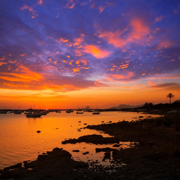 Formentera pôr do sol em estany des peix com ibiza es vedra