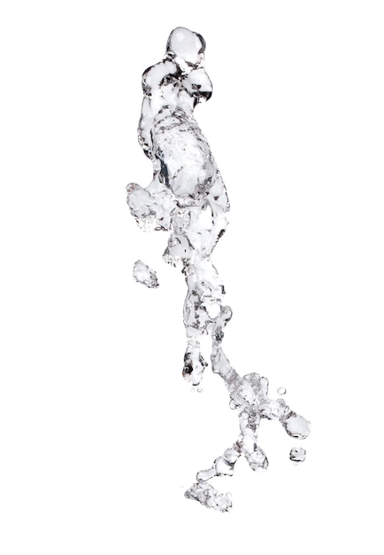 Formform Tropfen Wasser spritzt in Tropfen Wasser Angriff flattert in der Luft und stoppt Bewegung Gefrier Schuss Splash Wasser für Textur grafische Ressourcen Elemente Weißer Hintergrund isoliert