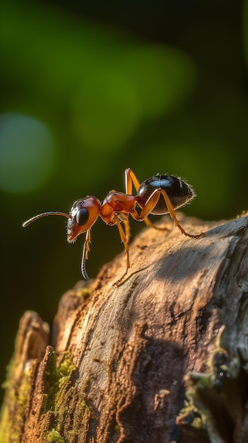 Foto formigas vermelhas estão procurando comida na árvore