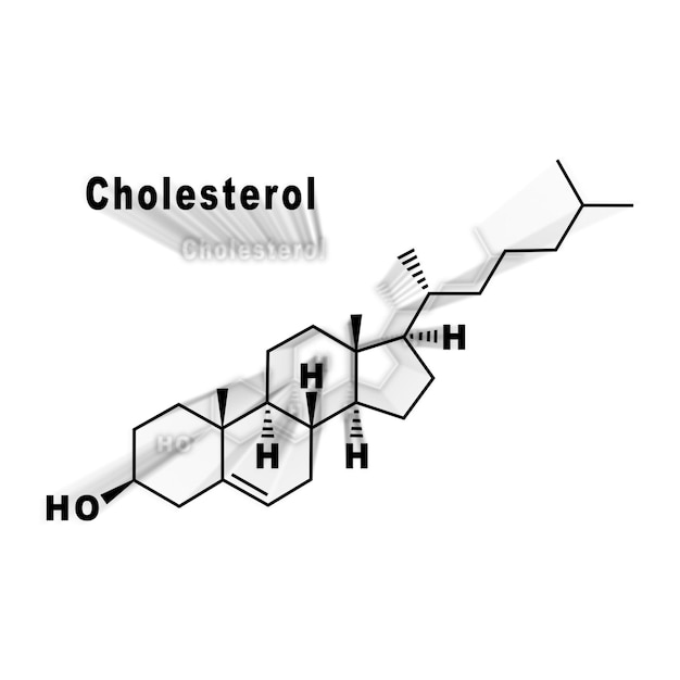 Fórmula química estructural de la hormona del colesterol sobre un fondo blanco