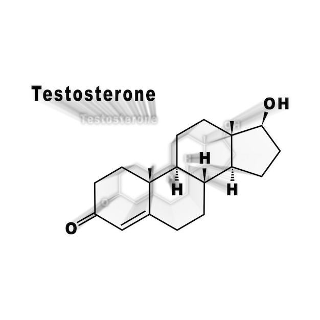 Foto fórmula química estructural de la hormona testosterona sobre un fondo blanco