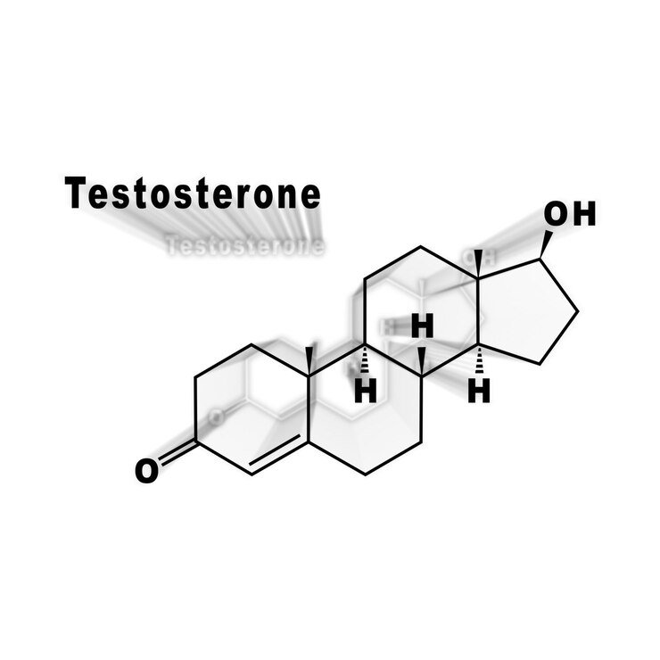 Foto fórmula química estrutural do hormônio da testosterona em um fundo branco