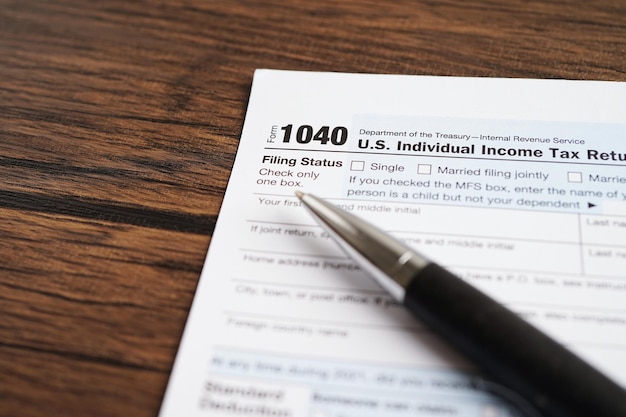 Formulário de imposto 1040 dos EUA Declaração de Imposto sobre o Rendimento Individual conceito de financiamento de empresas
