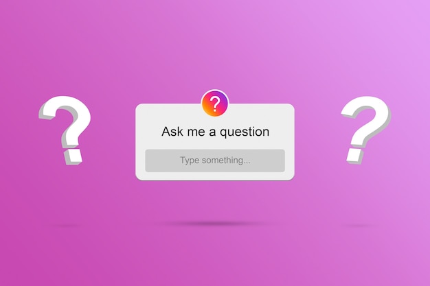 Formulario de pregunta de Instagram con signos de interrogación alrededor de 3d