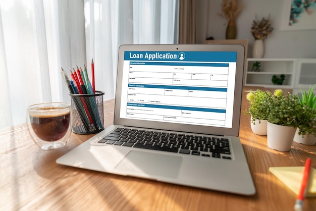 Foto formulario de solicitud de préstamo en línea para la recopilación de información digital moderna en la red de internet