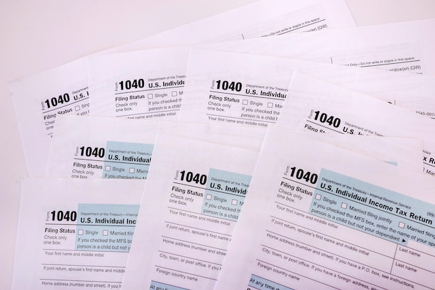 Formularios de impuestos estadounidenses 1040. Concepto de documentación