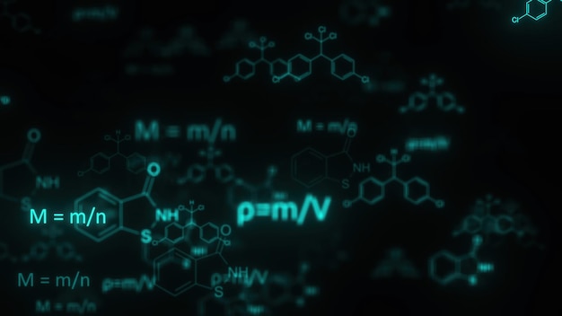 Fórmulas de química en azul generadas por computadora